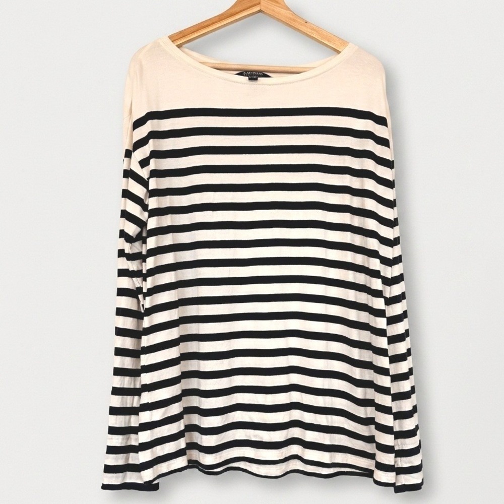 Lauren Ralph Lauren Striped Long Sleeve Boat Neck Top Cream Navy Blue XL